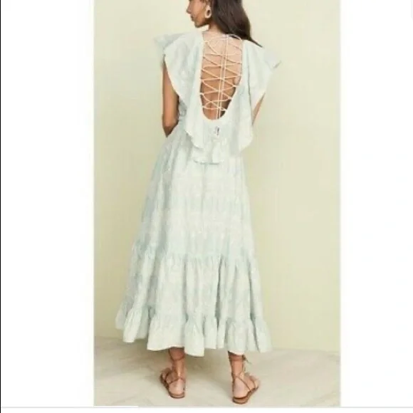 Love Sam x Anthropologie | Tallulah embroidered Tiered Midi Dress Laced - Picture 3 of 16